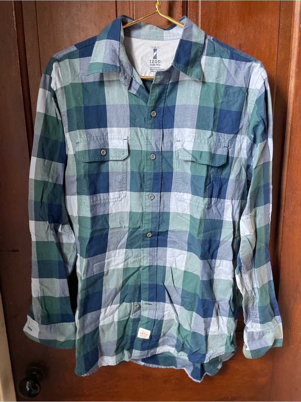 Izod men’s small long sleeve plaid button down shirt